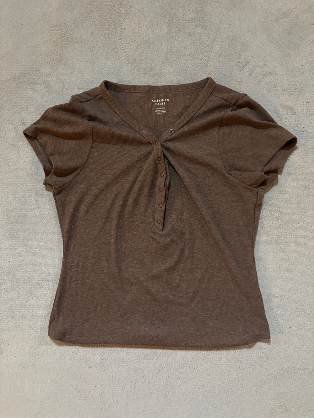 American Eagle Outfitters Brown V-Neck Henley Short Sleeve BodySuit
